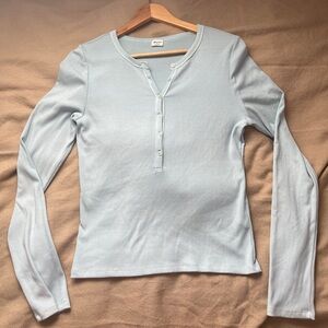 Aritzia Teal Ribbed Longsleeve Henley from Wilfred Free